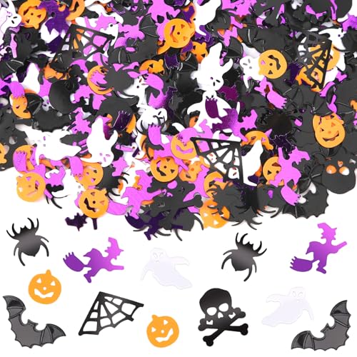 MARFOREVER Halloween Glitter Confetti Decorations Halloween Party Confetti Scatter Black Orange Purple Ghost Bats Spider Pumpkin Table Sprinkles Sequin Decor for Halloweens Theme Party Supplies