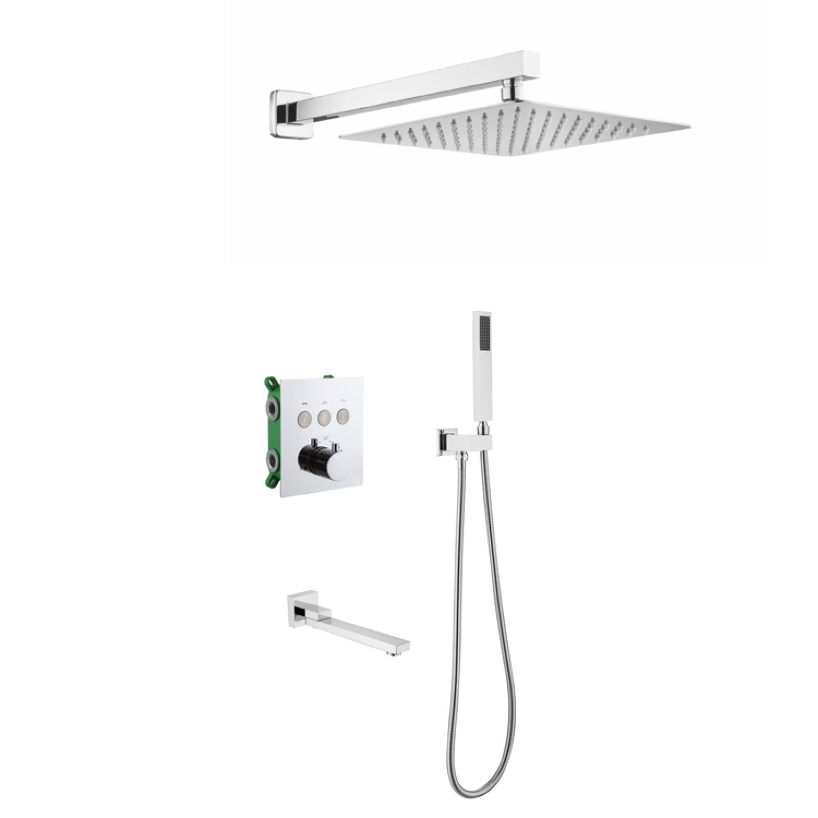 OZBMA Push-Button Recessed Shower Head Full Copper Bathroom Roof Showerhead Concealed Set, Electroplated