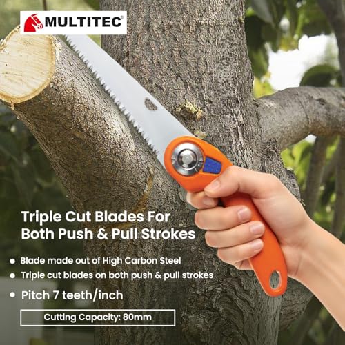 Image of MULTITEC 10-Inch Foldable Pruning Saw HPS21 | SK5 Steel Japanese-Tooth Blade | Curved Cutting Saw for Trees, Branches & Garden Pruning | Non-Slip Handle for Outdoor Use