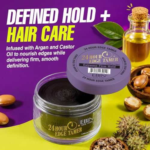 Image of EBIN NEW YORK 24 Hour Edge Tamer - Extreme Firm Hold (6.09oz / 180ml) - No Flaking, White Residue, Shine and Smooth texture with Argan Oil and Castor Oil