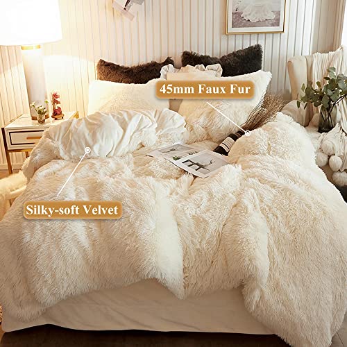 Image of XeGe Plush Shaggy Duvet Cover, Luxury Ultra Soft Crystal Velvet Fuzzy Bedding 1PC(1 Faux Fur Duvet Cover), Fluffy Furry Comforter Cover for Bedroom Home Decoration, Zipper Closure (King, Light Beige)
