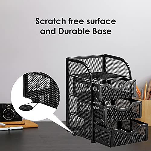 Halter 2 Piece Steel Mesh Desk Drawer Organizer Set, Cute Pen Holder for Desk, Office and Desk Organizer, Supplies Accessories Tray, Small Desktop Organizers, Mini Shelf Drawers Storage Decor, Black
