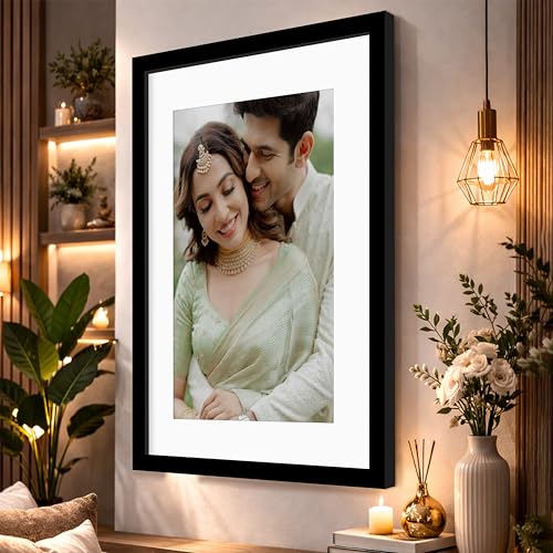 Image of Art Street Synthetic Document Large Size Wall Photo Frame, Set of 1 Big Frames For Wall Artwork, Certificates, Picture & Photographs Home Decor (18x24 Inch, Matted To: 12x18 Inch, Black)