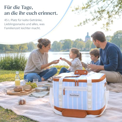 PuerFolium Kühltasche groß 45L Kühlbox XXL faltbar Picknick Strand Blau – Ansicht 2
