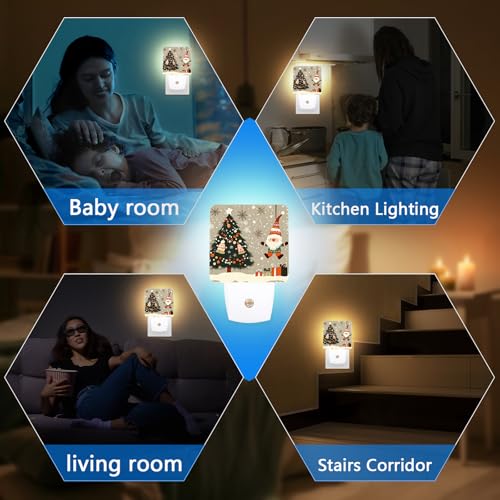 Image of Christmas Tree Night Light,Santa Claus Snowflakes Nightlight Plug into Wall,LED Lamp,Suitable for Bedrooms,Kitchens,Toilets,Etc.Auto Sensor Dusk to Dawn,Energy-Saving