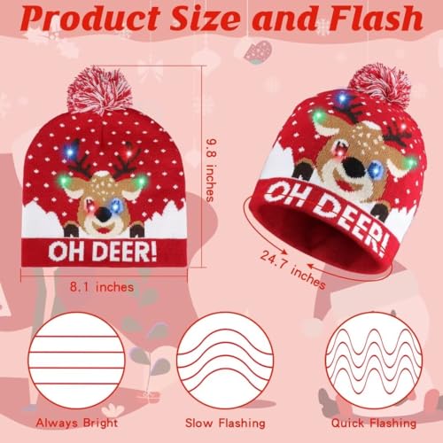 Blowata 12 Pack Light Up Christmas Hat, Christmas Knitted Beanie Hat, Cute Cartoon Design Xmas Knit Cap With 6 Colorful LED Lights Family Unisex Winter Snow Hats Bulk for Xmas Holiday Party Favor by Blowata - Image 2