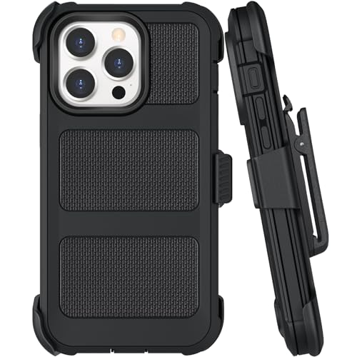 SOGCASE Belt Clip Holster Compatible with iPhone 14 Pro Max Defender Case with 360 Rotating Stand - Heavy Duty Protection Anti-Drop Shockproof Black