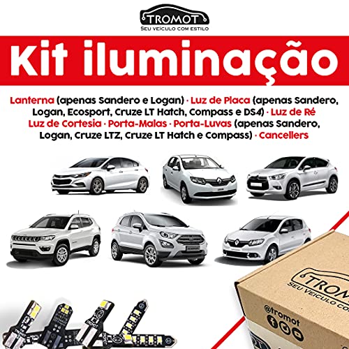 Kit Iluminação Lâmpadas Led para Renault Logan, Sandero 2016 até 2019, Jeep Compass 2017 acima, Ford