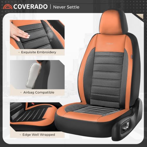 Image of Coverado Car Seat Covers Front Seat, Luxury Leather Car Seat Protector, Automotive Front Mesh Seat Covers, Orange&Black Seat Cushion for SUV Sedan Truck