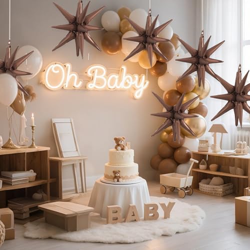 Image of TONIFUL 4 Pcs Explosion Star Balloons Chocolate Foil Balloon Party Decor | 22 Inch Large Mylar Star Balloon for Coffee Themed Party Decor Boho Birthday Wedding Bridal Shower Fall Baby Shower