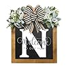 Last Name Year Round Front Door Wreath 26 Letter Farmhouse Wreath Wooden Hanging Sign Door Decoration WreathAll Seasons Wreath for Home Indoor Outdoor Decoration N