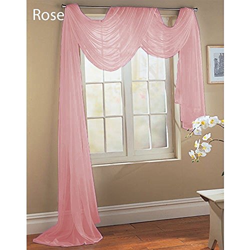 Rose Baby Pink Scarf Sheer Voile Window Treatment Curtain Drapes Valance