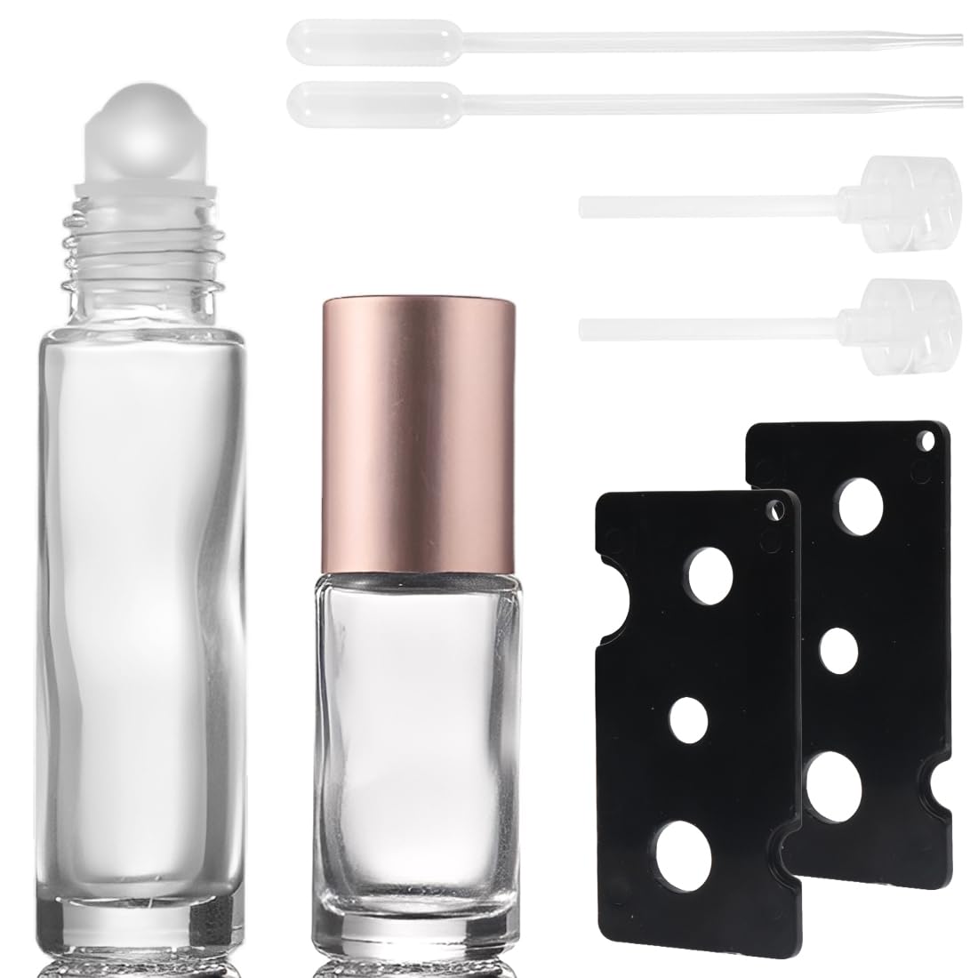 10ml/5ml Roll on Vuoto per Oli Essenziali, Bottiglie roll on con 2 Apriscatole, 2 Contagocce e 2 Erogatori a Pompa per Profumi, Oli Essenziali e Cosmetici
