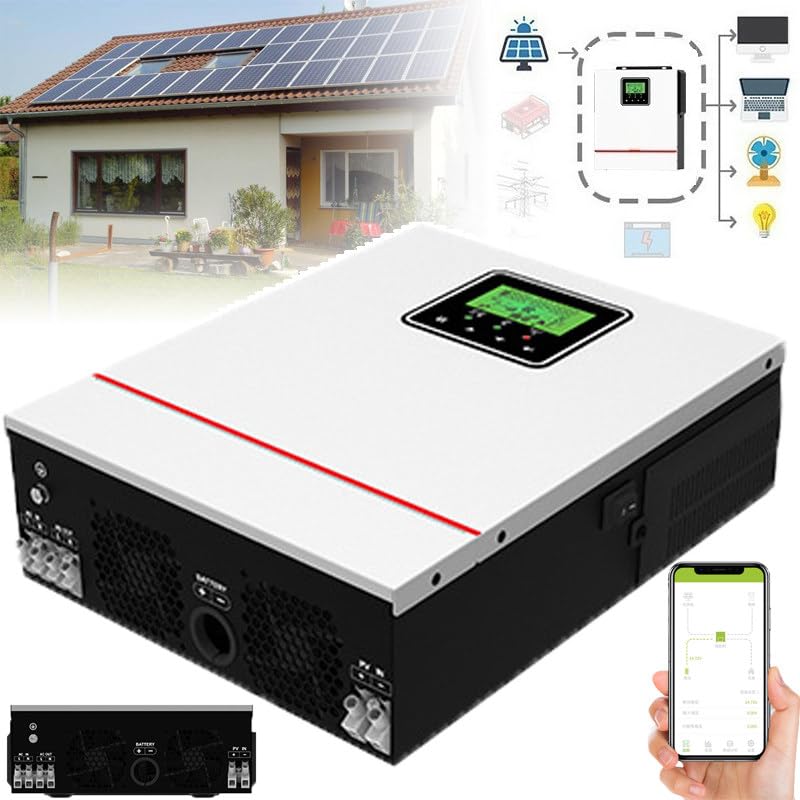 IYUESQ Inversor Solar híbrido de Onda sinusoidal Pura de 1 Kw/1,5 Kw, 12/24 V CC a 230 V CA + Controlador Solar MPPT de 40 A, para batería de Litio de Plomo-ácido o Modo sin batería, 12 V