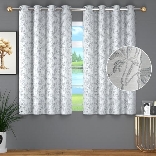 Image of FRESH FROM LOOM Heavy Jari Jacquard Premium Luxury Floral Eyelet Curtain 6 Feet Window | Light Blocking 80% Semi Blackout | Double Stitch | Fade Free Parda (6ft, Grey, 2pc)