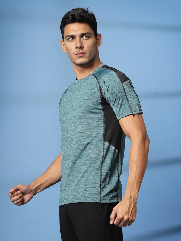 Image of CHKOKKO Men's Quick Dry Half Sleeve Regular Fit Lightweight Round Crew Neck Active Sportswear Gym T-Shirt for Workout Training Running and Fitness Activities Seagreen 5XL