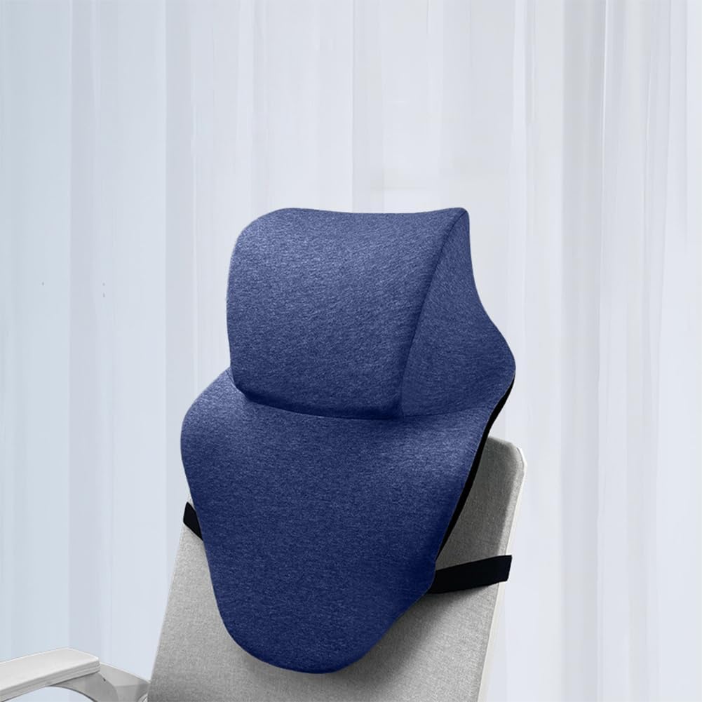 Shapeazy Adjustable Office Chair Headrest - Ergonomic Memory Foam Neck Support Pillow for Desk Chairs, Gaming & Wheelchairs (Blue)