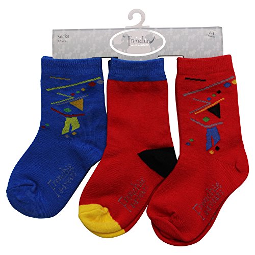 Frenchie Mini Couture Red & Blue Fun Design Children Socks, Happy design for fun and formal wear. 3-pack
