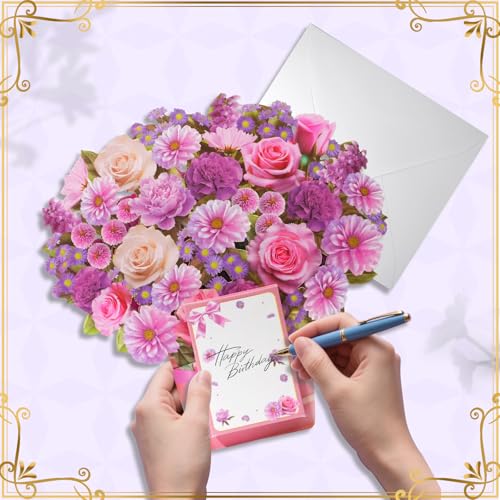 Image of APOTODITO Birthday Cards, Birthday Card with Music and Light, Flower Bouquet 3D Card for Mom, Women, Wife (Birthday Purple Flower)