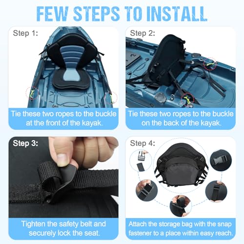 Image of Kayak Seat Deluxe Padded Fishing Boat Seat Deluxe Sit-On-Top Canoe Seat Cushioned - Comfortable Backrest Support Universal Sit with Adjustable Back Strap Detachable Storage Bag
