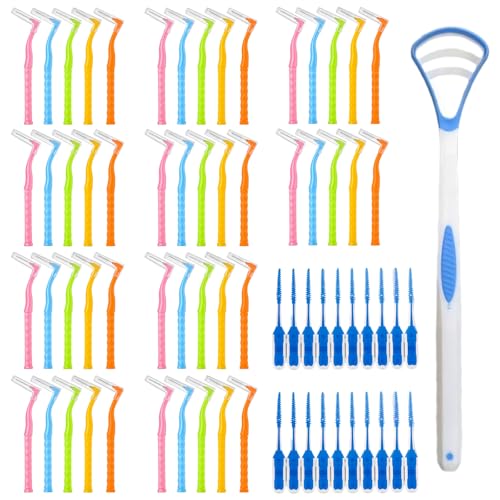 70Pcs Cepillos Interdentales Cepillo Interdental Ultrafino Cepillos Interdentales Cepillo Interdental Ultrafino Para la Limpieza Entre Los Dientes y la Higiene Bucal con 1 Gratte-langue（6 Tamaños）
