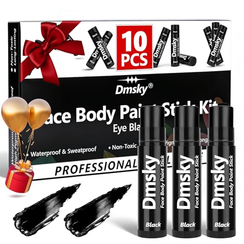 Dmsky 10 Packs Eye Black Sports Stick for Football Baseball Softball-Anti-Glare Face Body Paint Stick Kit Water-Proof Eye Sports Paint Sticks Eyeblack Painting Kit for Athletes & Fans