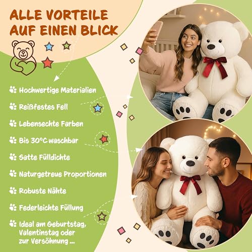 monzana® Teddybär L - XXXL 50-175cm Weiches Fell Schleife Tatzendruck Geschenk Plüschtier Kuscheltier Stofftier Riesen Teddy Bär