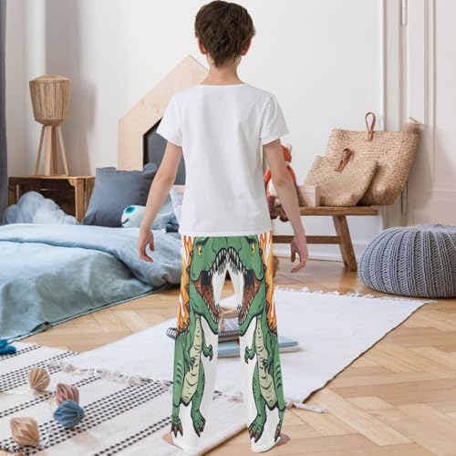 Boy's Pants Cool Fire Dinosaur Jogger Pants Elastic Waist Long Bottoms Trousers with Pockets 6-14 Years3