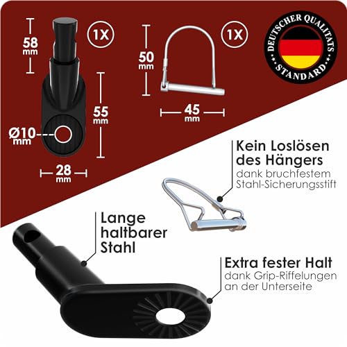 WEIDEBACH® Stabile Fahrradanhänger Kupplung mit Sicherungsstift schwarz, hohe Fahrstabilität, Fahrrad Anhängerkupplung für jeden Standard-Kinderwagen, Anhängerkupplung Fahrrad verhindert Hochschaukeln