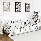 Picture of MYSKY HOME Sofa Covers for Sectional Sofa, Couch Cover for Dogs, Couch Covers with Tassel Loveseat Covers Futon Cover L Shaped Cover Washable Chenille Couch Protector, 71" x 102", Black Piano Key