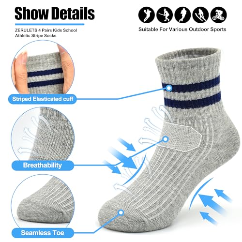 Toddler Kids Socks, 4 Pairs Crew Athletic Cotton Soft Stripe Socks for Boys Girls Children 1-12 Years2
