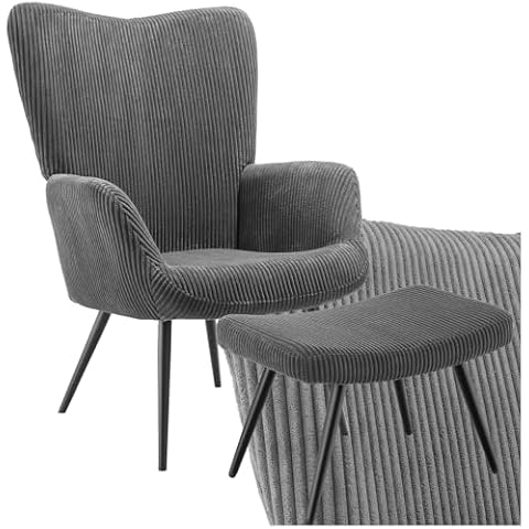 TecTake® Scandi Style Armchair with Footstool Cover