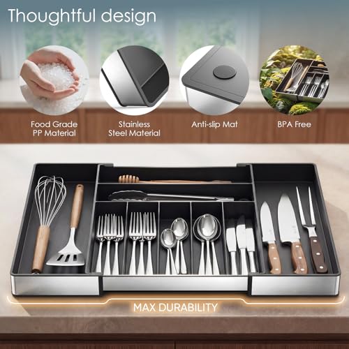 Silverware Drawer Organizer, 9 Slots Expandable Kitchen Drawer Organizer - Image 2