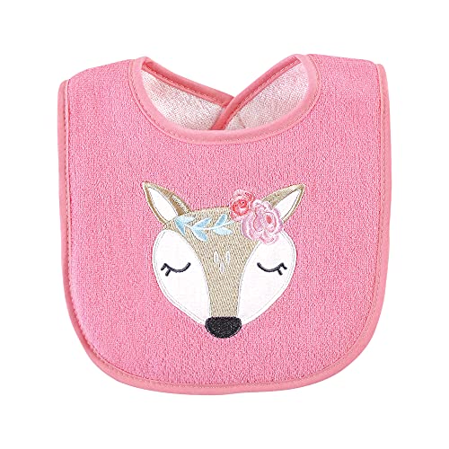 Image of Hudson Baby Unisex Baby Cotton Terry Drooler Bibs with Fiber Filling, Pink Girl Woodland, One Size