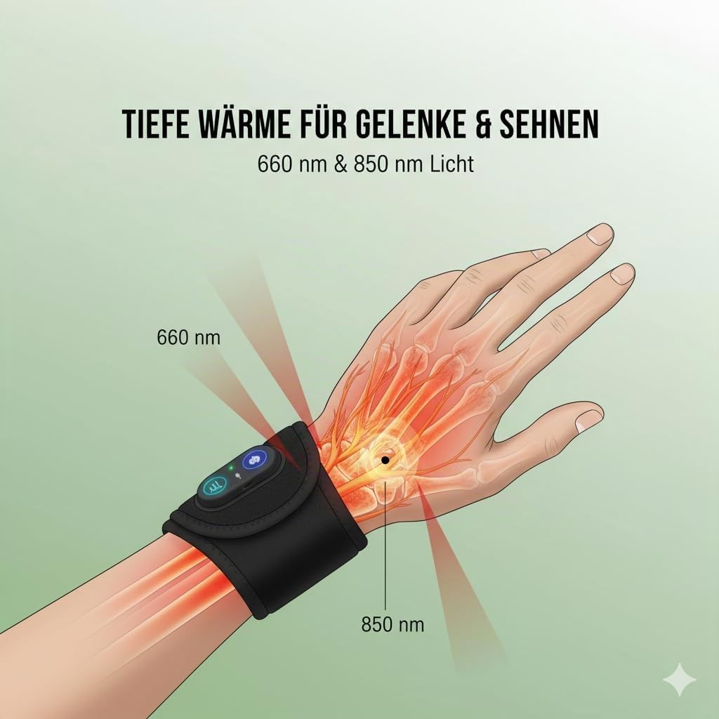 Infrarot Handgelenkband mit 48 LED, Ergonomisch, Wiederaufladbar, Handgelenk Therapieband für Entspannung, Muskelregeneration & Durchblutung (2pcs)
