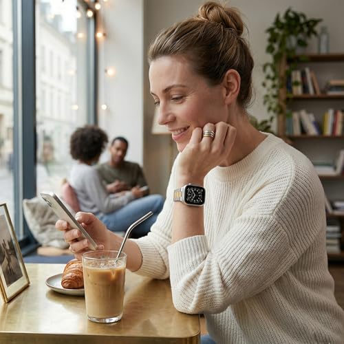 Image of Slim Stainless Band for Apple Watch Series 11-1 /SE, Ultra 3-1 | Compatible with 49 /46 /45 /44 /42 /41 /40 /38mm, Jewelry Office Dressy Metal iWatch Strap for Women, Lightweight Two-tone Bracelet