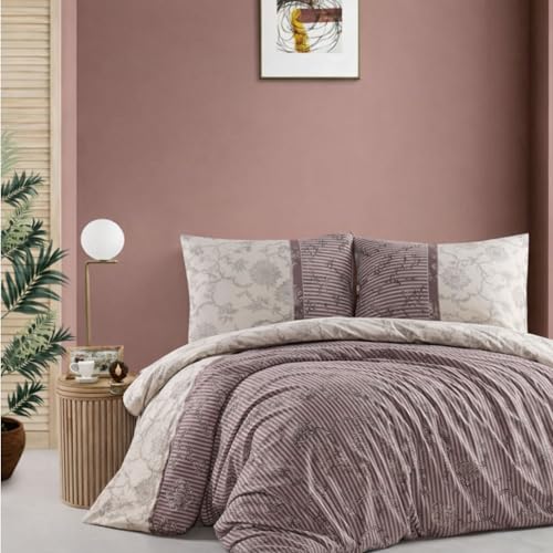 Bettwäsche 200x220 cm 3-teilig, Braun Beige Grau, Baumwolle Renforcé Bettwäsche Set mit Bettbezug 200x220 cm und 2 Kissenbezügen 80x80 cm… – Ansicht 1