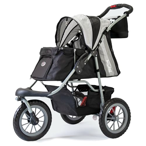 Innopet Hundebuggy Comfort EFA Eco Schwarz/Silber – faltbarer Hundewagen, Katzenwagen für Gelände & Strand – pannensichere 30cm Räder, recycelter Nylonstoff