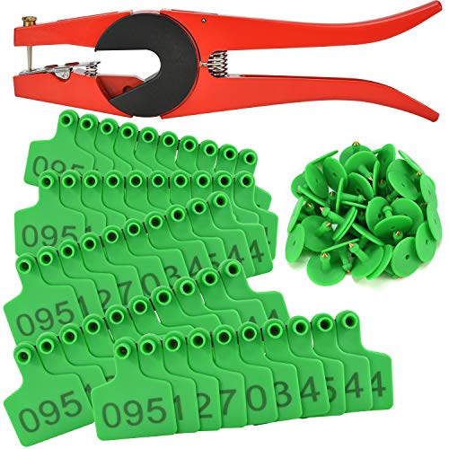 EASY 100 Sets Green Cattle Ear Tags with Applicator