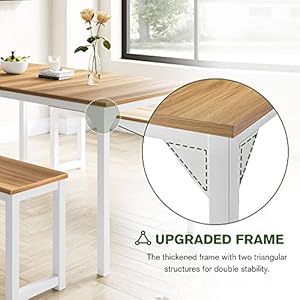 IMUsee 3PC 45" Dining Table Set for 4 with Benches, Heavy Duty Metal Frame, Small Space Saving Kitchen Dinette, Wood Board and White Legs IMUsee 3PC 45 Dining Table Set for 4 with Benches Heavy Duty Metal Frame Small Space Saving Kitchen Dinette Wood Board and White Legs