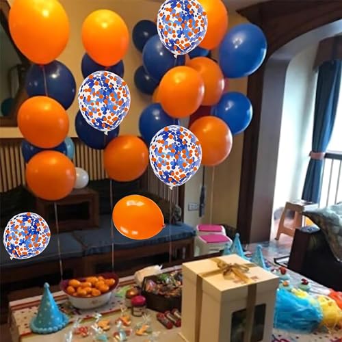 Image of 50Pcs 12inch Orange Navy Blue Party Balloons with Orange Navy Blue Confetti Balloons for Wedding, Birthday, Baby Shower, Halloween,Family Parties Decoration