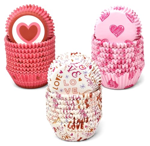 Gift Boutique 600 Valentine's Day Cupcake Liners Muffin Cups Paper Disposable Holders Standard Size Wrappers for Heart Love Party Baking Supplies 3 Designs