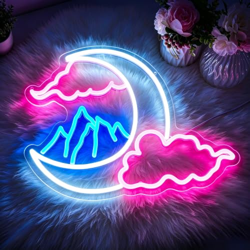 Image of Cloud Moon Mountain Neon Sign Led Neon Lights Neon Signs for Wall Decor Light Up Sign for Birthday Party Club Gift