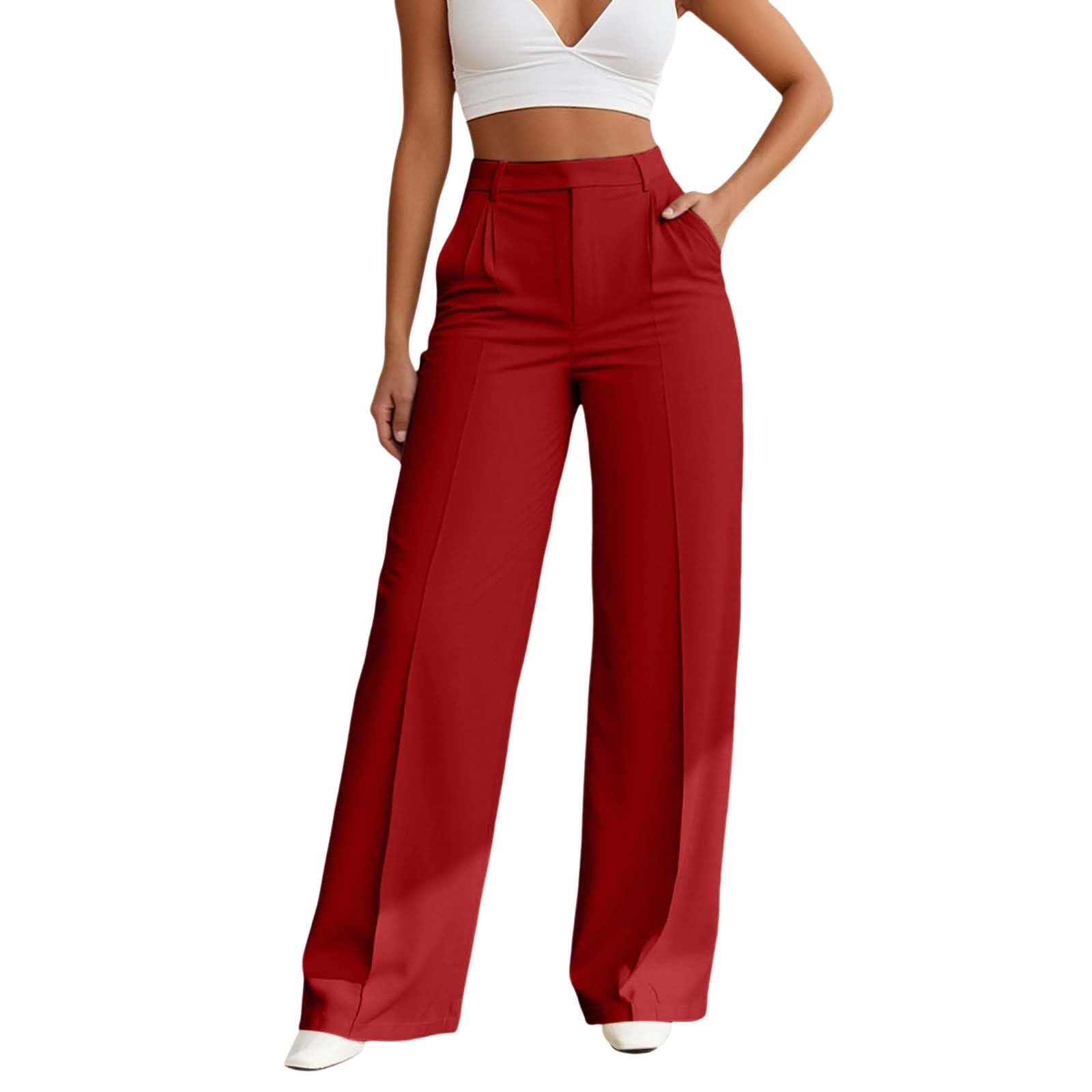 Business Casual Pants for Women High Waisted Dress Pants Straight Leg Slacks Daily Soft Work Trousers with Pocket