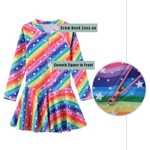 Image of Girls One Piece Swimsuits Long Sleeeve Swim Dress for Kids Girls Bathing Suits Summer Swimwear 3-16 Years
