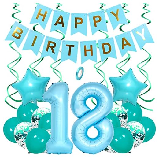 Jxuzh 18-års födelsedag deco pärlblå pojke flicka-grattis på födelsedagen banner-32 tums gigantisk nummerballong (ca.86cm) -25 stycken-för födelsedag, dekoration, luft-/heliumballong