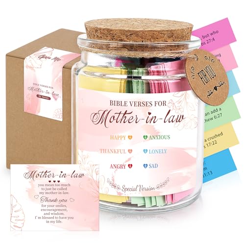 Mother in Law Gifts Bible Verse Jar, Christian Gift from Daughter in Law or Son, Birthday, Thank You, Christmas, Mother’s Day Gift- Prayer Jar with 92 Inspirational Scripture Cards for Mom in Law