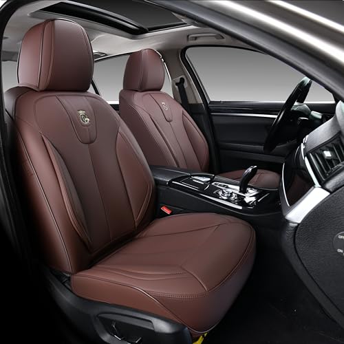 Image of Leather Seat Covers Full Set, Waterproof Seat Cover for Cars 5 Seats, Luxury Leatherette Car Seat Cushion, Front and Rear Protectors Automotive Seat Covers for Sedan SUV Pick-up Truck, Brown