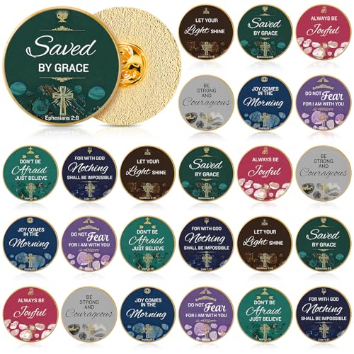 Landical 24 Pcs Christian Pin Gift in Bulk for Women Men Easter Mothers Day Gifts Bible Verse Pins Jesus Enamel Lapel Pins Religious Metal Badge Brooch for Church(Vintage Verse and Pattern)
