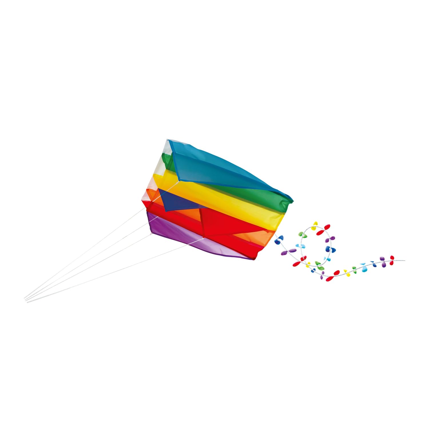 Paul Günther 1173 Mini Parafoil Kite with Rainbow Motif Made of Sturdy Polyester for Children from 6 Years and Above with Winding Handle, Rope and Tail Approx. 60 x 51 cm